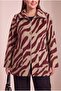 Leopard Patterned Unlined Large Size Cashmere Coat Burgundy
