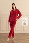 Women's Long Sleeve Front Buttoned Velvet Red Pajama Set C0T7N081 - 2