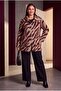 Leopard Patterned Unlined Large Size Cashmere Coat Burgundy - 3