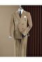Slim Fit Double-Breasted Pointed Collar Velvet Thick Twill Men's Suit Khaki T20179-06