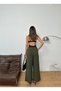 New Season Woven Fabric Front Detail Bridged Buttoned Wide Leg Palazzo Pants - 3