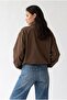 2225 Women's Stand Collar Zippered Crinkle Seasonal Jacket Brown - 7