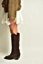 Z654182361 Brown Genuine Leather Suede Thick Heeled Cowboy Model Women's Boots - 3