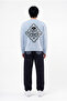 Men's Crew Neck Back Patterned Oversize Knitwear Baby Blue - 5