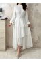 Women's Layered Detailed Long Tulle Wedding Engagement Marriage Invitation Graduation Dress - 2