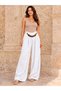 Women's Italian Linen Fabric Loose Fit Trouser Pants with Wooden Belt 40-46