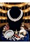 Women's 3 Row Majorca Pearl Rectangular Baguette Stone Wedding Dress, Wedding and Evening Choker - 3