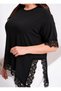 Women's Plus Size Black Verev Cut Lace Detail Side Open Short Sleeve Stretchy Viscose Blouse - 6