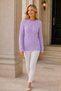 Women's Long Sleeve Round Neck Openwork Woven Detailed Stylish Soft Textured Trendy Casual Lilac Knitwear Sweater - 7