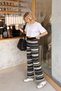 Women's Black Ecru Zigzag Patterned Wide Leg Knitwear Trousers