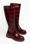 Women's Burgundy Crocodile Skin Zipper Detailed Casual Boots