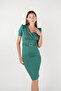 Scuba fabric belt detailed pencil dress - emerald green - 3