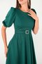 Crepe fabric dress with belt detail - emerald green - 4