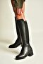 Z820030109 Black Back-Diver Stretch Fabric Thick Heeled Daily Women's Boots