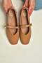 Y726632609 Tan Heart Buckle Detailed Women's Ballerinas