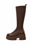 Gemma Brown Stretch Women's Daily Wear Front Zipper Detailed Comfortable Fit Long Boots - 4