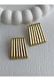 Steel Serrated Rectangular Design Gold Earrings