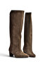 Z654280161 Brown Genuine Leather Suede Thick Heeled Women's Boots - 7