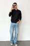 Men's Polo Collar Ribbed Textured Knit Sweater Black - 27010 - 4