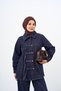 Women's Brit Buttoned Stitching Detail Shirt Collar Denim Suit Navy Blue - 3