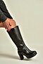 Z996224509 Black Back-Diver Stretch Fabric Thick Heeled Women's Boots - 4