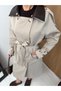 Women's Leather Collar Detailed Belted Trench Coat - 3