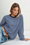 Women's Navy Blue White Striped Crew Neck Oversize Sweatshirt - 4