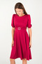 Crepe fabric dress with belt detail - burgundy - 3