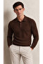 Men's Polo Collar Buttoned Long Sleeve Ribbed Knit Sweater