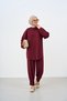 Women's Crew Neck Elastic Waist Pants Suit Burgundy - 2