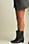 Z654580003 Black Genuine Leather Thick Heeled Women's Boots - 5