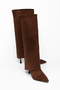 Brown Suede Boots with Removable Apparatus, Pointed Toe, Thin Heel, Women's Shoes - 4