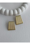Steel Serrated Rectangular Design Gold Earrings - 3