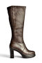 Z996224509 Brown Back-Diver Stretch Fabric Thick Heeled Women's Boots - 5