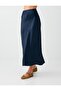 Navy Blue Slim Fit Elastic Waist Maxi Satin Skirt - 4