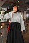 White 100% Cotton Striped Body Tunic |   Oversize Long Women's Tunic |   Stripe Patterned Cotton Comfortable Flexible Stylish Daily Modern Hijab Top Wear |   Trousers Matching Tunic Model - 2