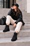 Chiara Black Nubuck Women's Fur Lined Smart Lace-Up Zippered Comfortable Mother's Shoes Boots - 7