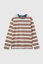 Boys' brown mix logo embroidered striped long sleeve t-shirt