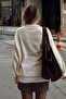 Beige Dach Embroidered Raglan Sleeve Crew Neck Dirty Stitching Women's Knitwear Sweater - 5