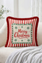 Merry Christmas Written Red and White Striped Snowflake Fringed-Tasseled Throw Pillow Cover - 2