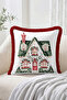 Red Fruit Christmas House Patterned Fringed-Tasseled Throw Pillow Cover