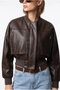 Bomber Coated Pilot Zippered Double Pocket Ribbed Bitter Brown Leather Jacket - 2