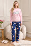 Pink Embroidered Top and Bottom Fleece Winter Knitted Pajama Set 26222127 - 2