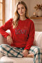 Red Embroidered Top and Bottom Fleece Winter Knitted Pajama Set 26222122