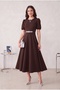 Watermelon Sleeves Brown Midi Length Evening Dress with Stone Accessories Graduation Dress