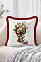 Christmas Themed Stocking, Ribbon and Candy Cane Patterned Fringed-Tasseled Throw Pillow Cover - 2