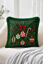 Christmas Pine Branch, Red Bow and Ornament Pattern Fringed-Tasseled Throw Pillow Cover - 2