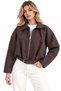 Brown Belted Pleated Bomber Lined Trench Jacket - 4