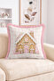 Candy House Figured and Pink Checkered Patterned Fringed-Tasseled Throw Pillow Cover - 2