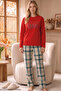 Red Embroidered Top and Bottom Fleece Winter Knitted Pajama Set 26222122 - 2